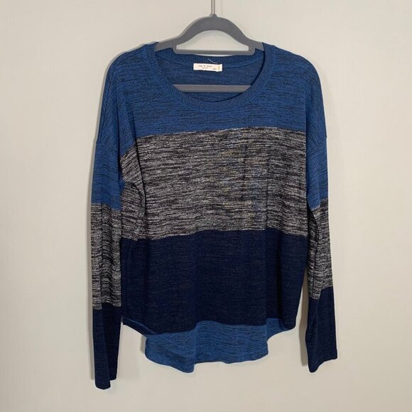 Rag & Bone blue gray color block lightweight crewneck long sleeve sweater - Picture 1 of 10